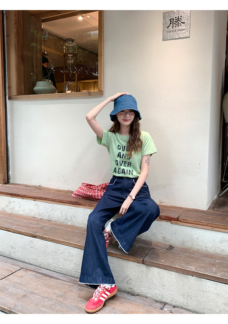 陆小团团复古花边直筒薄牛仔裤2025夏季新款显瘦阔腿小个子裤子女详情34