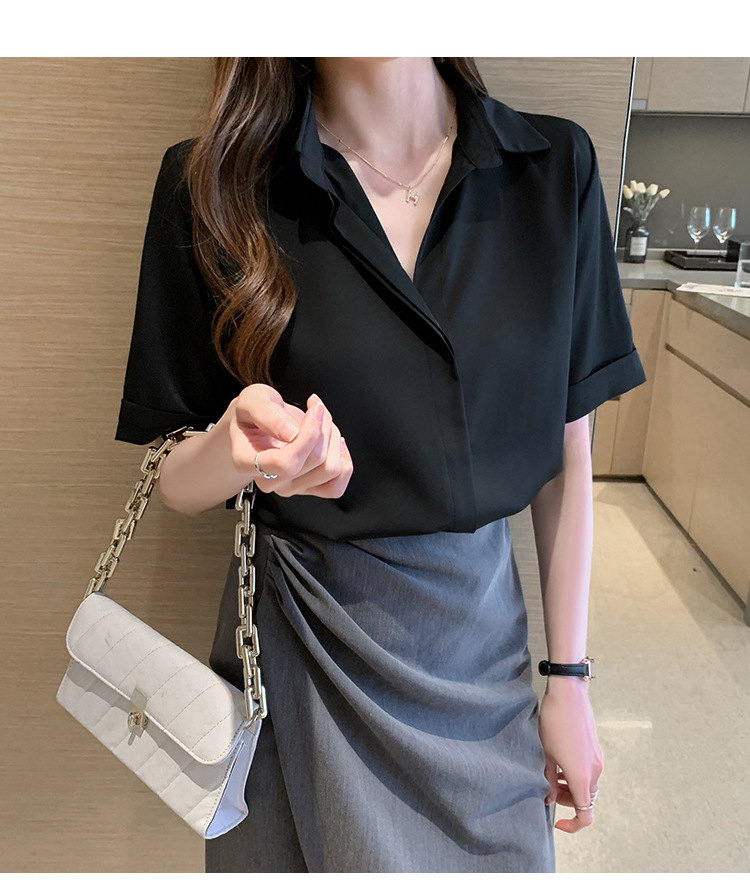 Real photos of in-stock 2025 summer new chiffon shirt for women, short-sleeved, simple and elegant office lady shirt and top for women pic 27