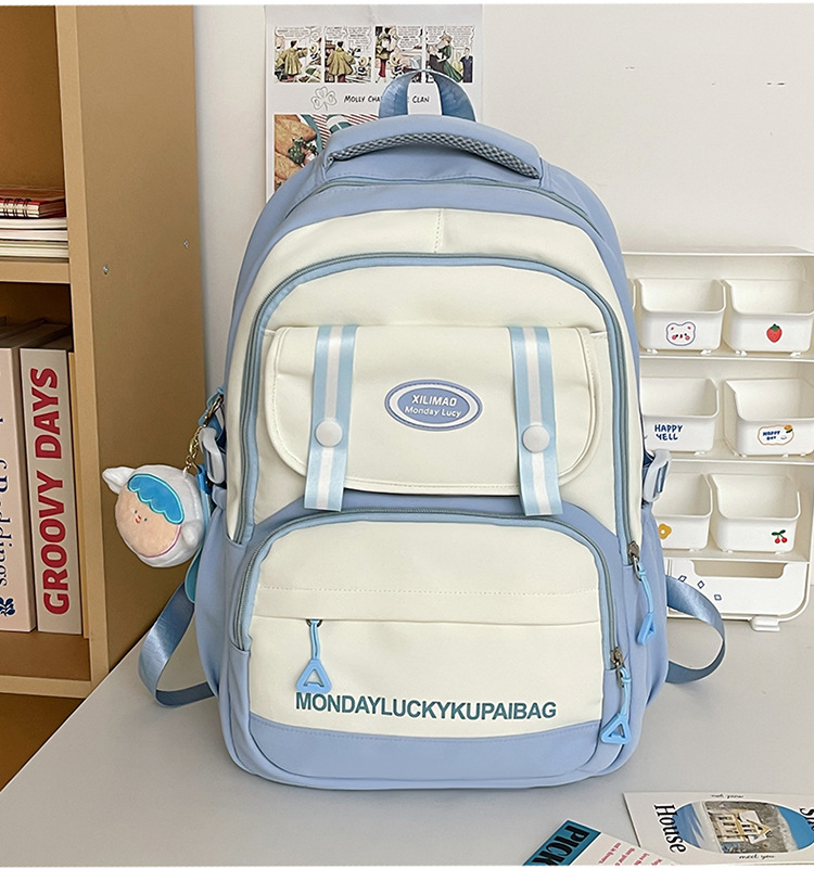 2024新款初高中学生书包小背包撞色小学生旅游出行背包简约双肩包详情13