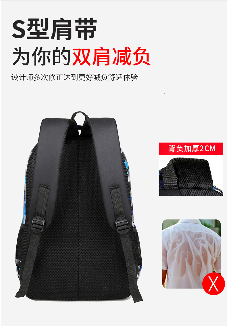 迷彩印花背包外贸大容量休闲双肩包电脑包男初中高中男女学生书包详情10