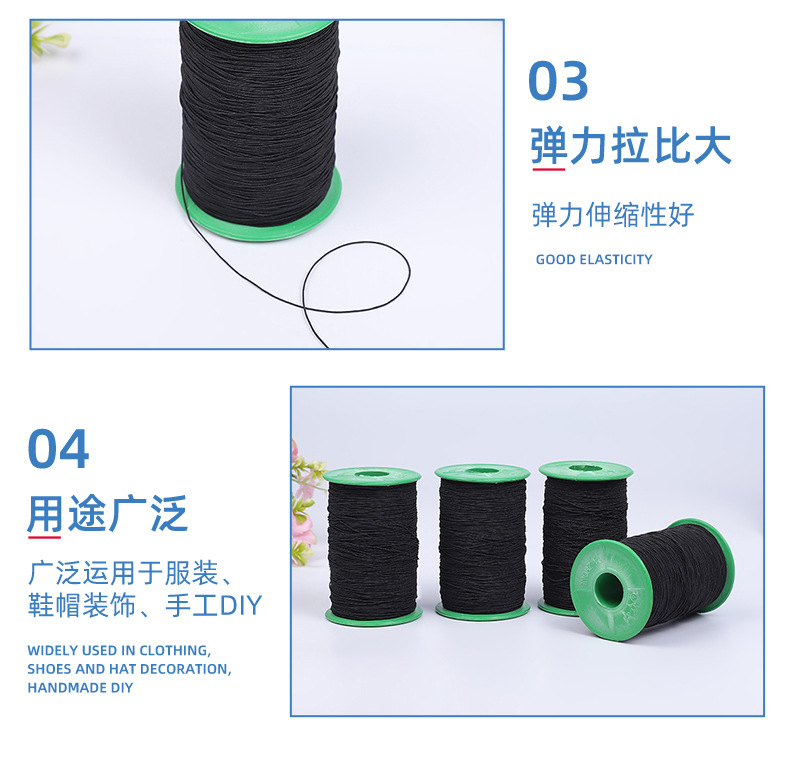 厂家直供白色高弹涤纶走马带袖口扁松紧线走马黑色束发带服装辅料详情8