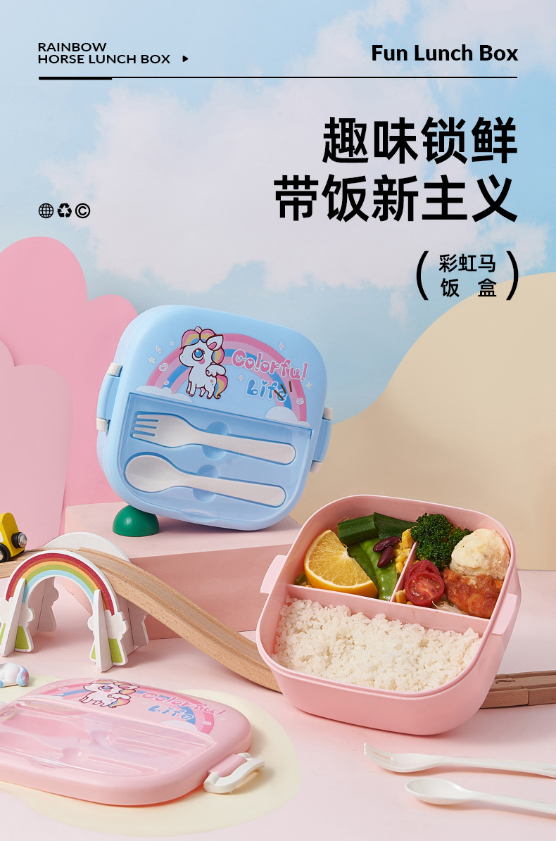儿童卡通分格饭盒可加热便当盒学生便携午餐盒外出野餐食品级保鲜详情2