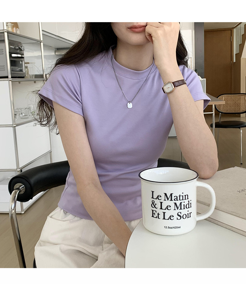 美式纯色正肩短袖t恤女2025ins潮牌辣妹圆领叠穿打底体恤修身显瘦详情24