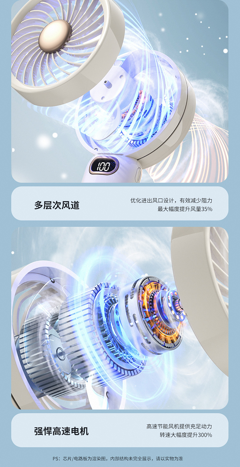 跨境新款手持小风扇桌面数显涡轮高速风扇usb充电随身便携小风扇详情5