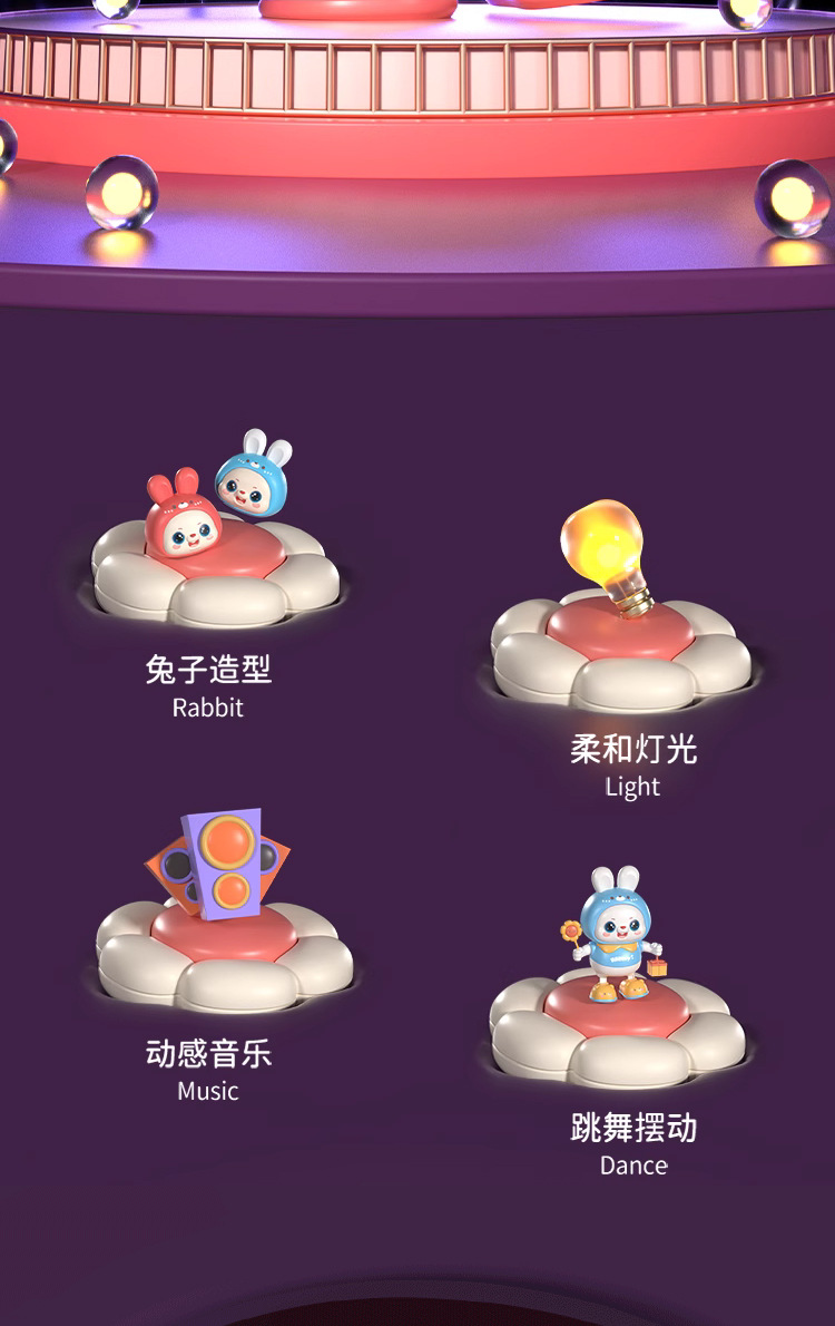 新款48歌曲婴儿玩具兔子练习抬头训练神器电动唱歌跳舞小福兔宝宝详情2