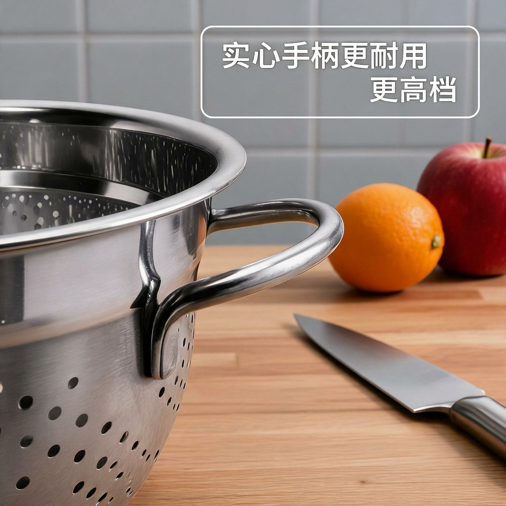 不锈钢实心手柄沥水篮滤水篮不锈钢水果篮详情4