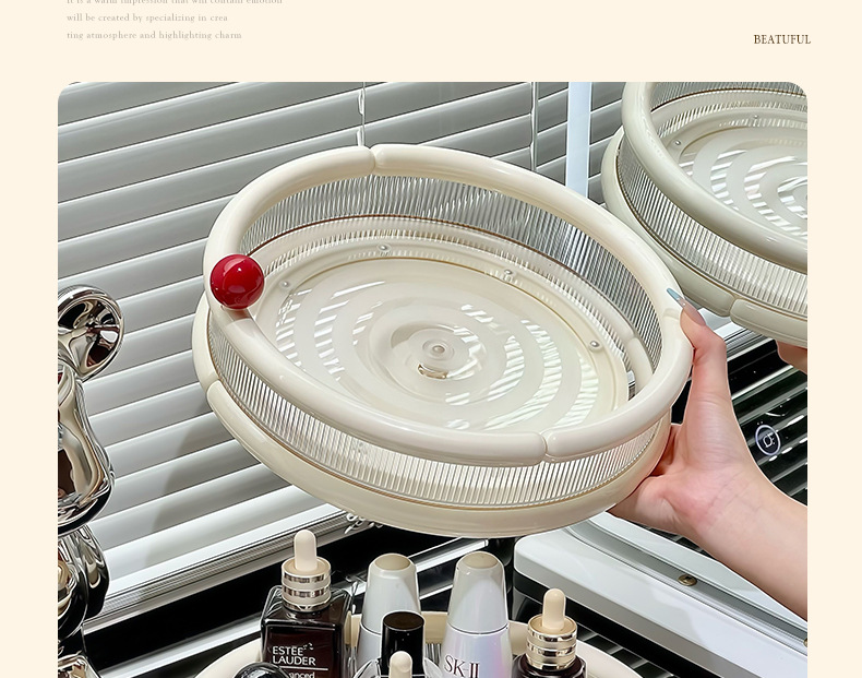 Rotating cosmetics storage box, table skin care product tray, shelf, lipstick, perfume, lotion, dressing table storage plate pic 13