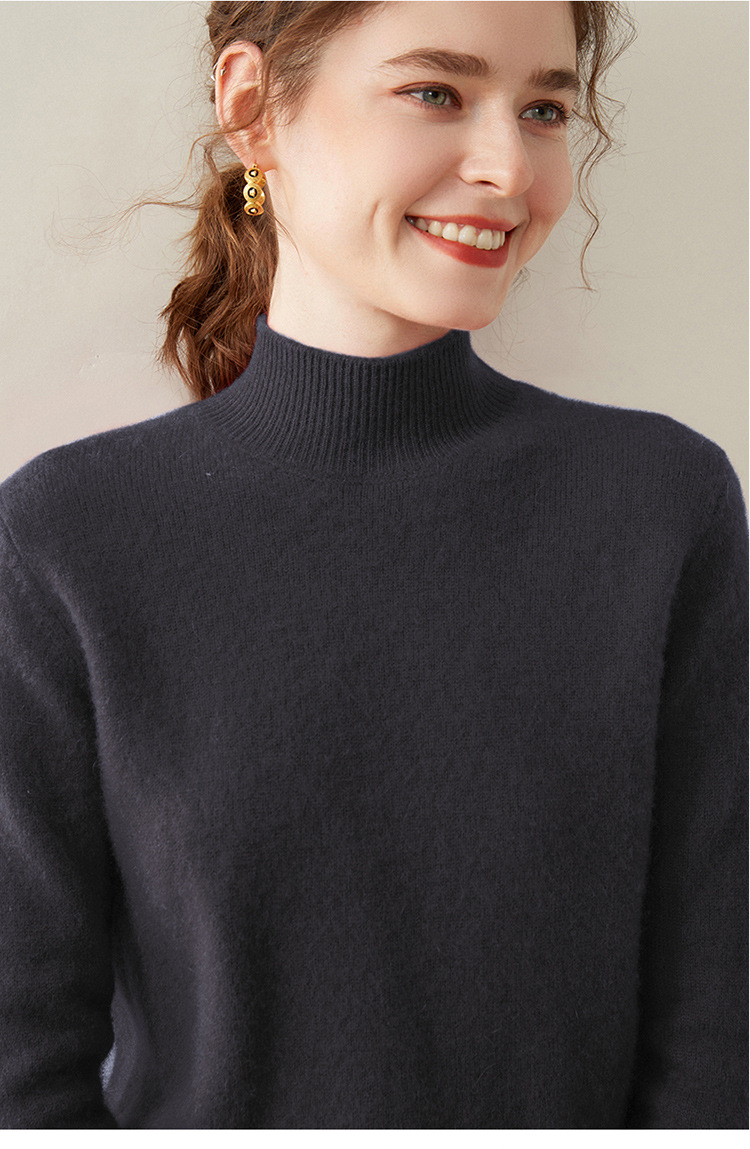 Semi-high-neck cashmere sweater for women, thick solid color, versatile, loose, slimming, soft and skin-friendly, autumn and winter knitted base sweater pic 44