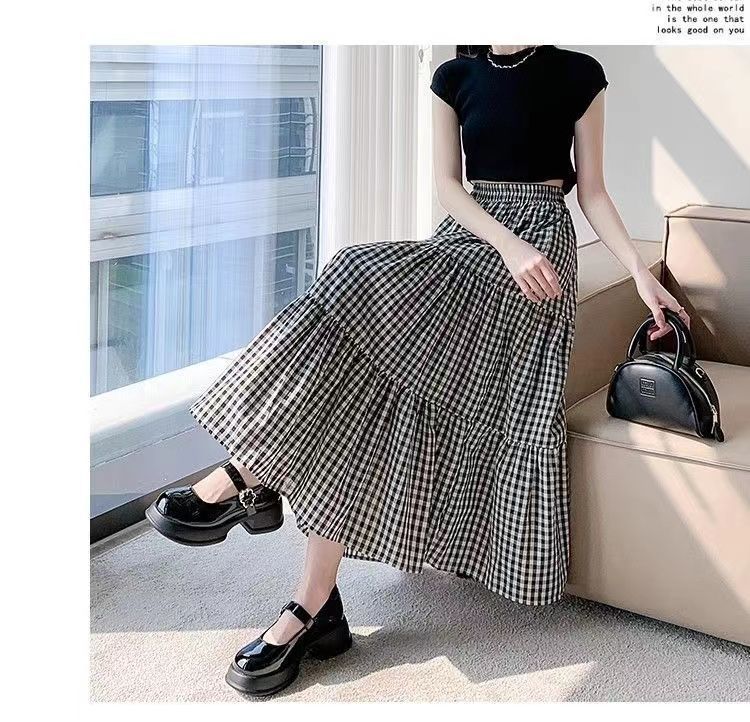 复古小格子半身裙女2025新款高腰a字长裙显瘦遮胯大摆伞裙蛋糕裙详情16