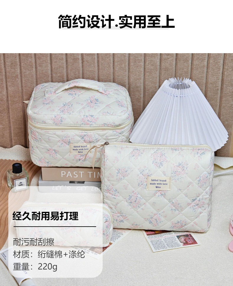 跨境热销大容量绗缝碎花化妆包女手提洗漱包护肤品棉布包收纳包详情8