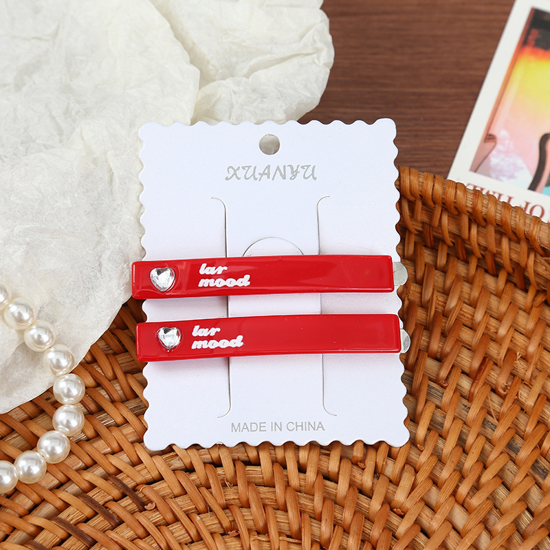 彩色爱心水钻一字发夹 高级感碎发刘海夹侧边夹百搭马尾夹批发详情5