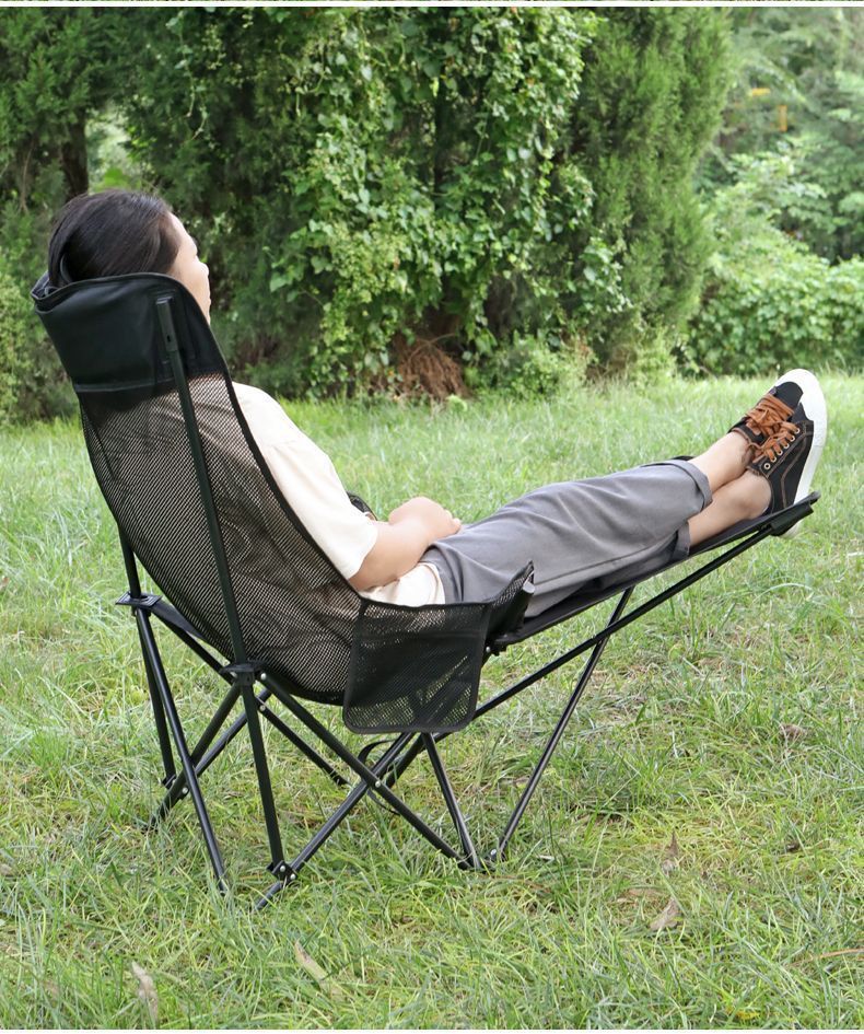 户外月亮椅高靠背躺椅可调节折叠椅便携式休闲露营椅带腿托靠背椅详情21