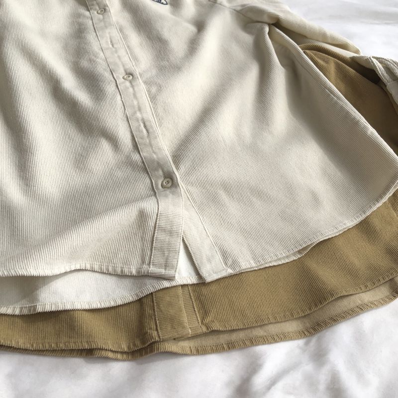 韩版小刺绣灯芯绒正肩长袖衬衫女翻领百搭叠穿衬衣秋冬小个子上衣详情12