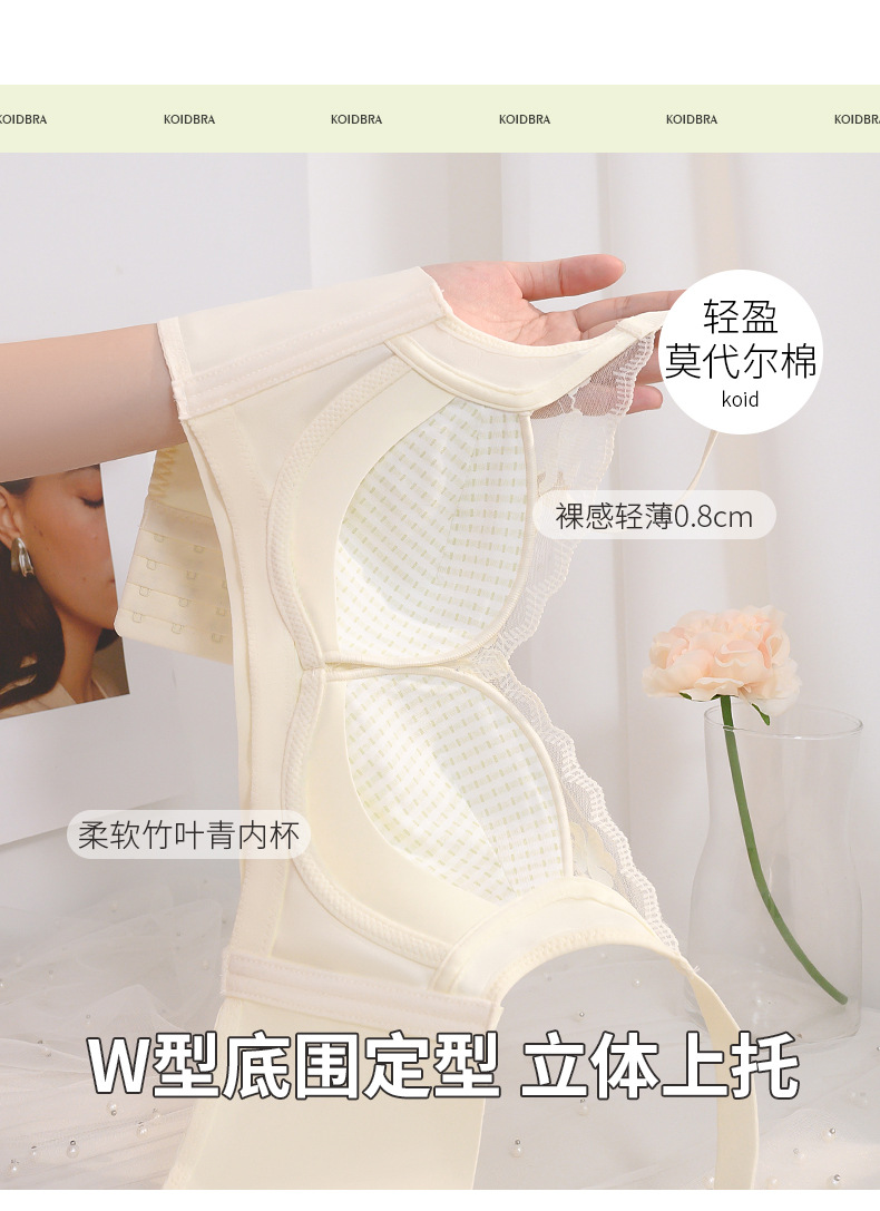 莫代尔内衣女小胸聚拢夏季薄款透气收副乳防下垂无钢圈蕾丝文胸罩详情3
