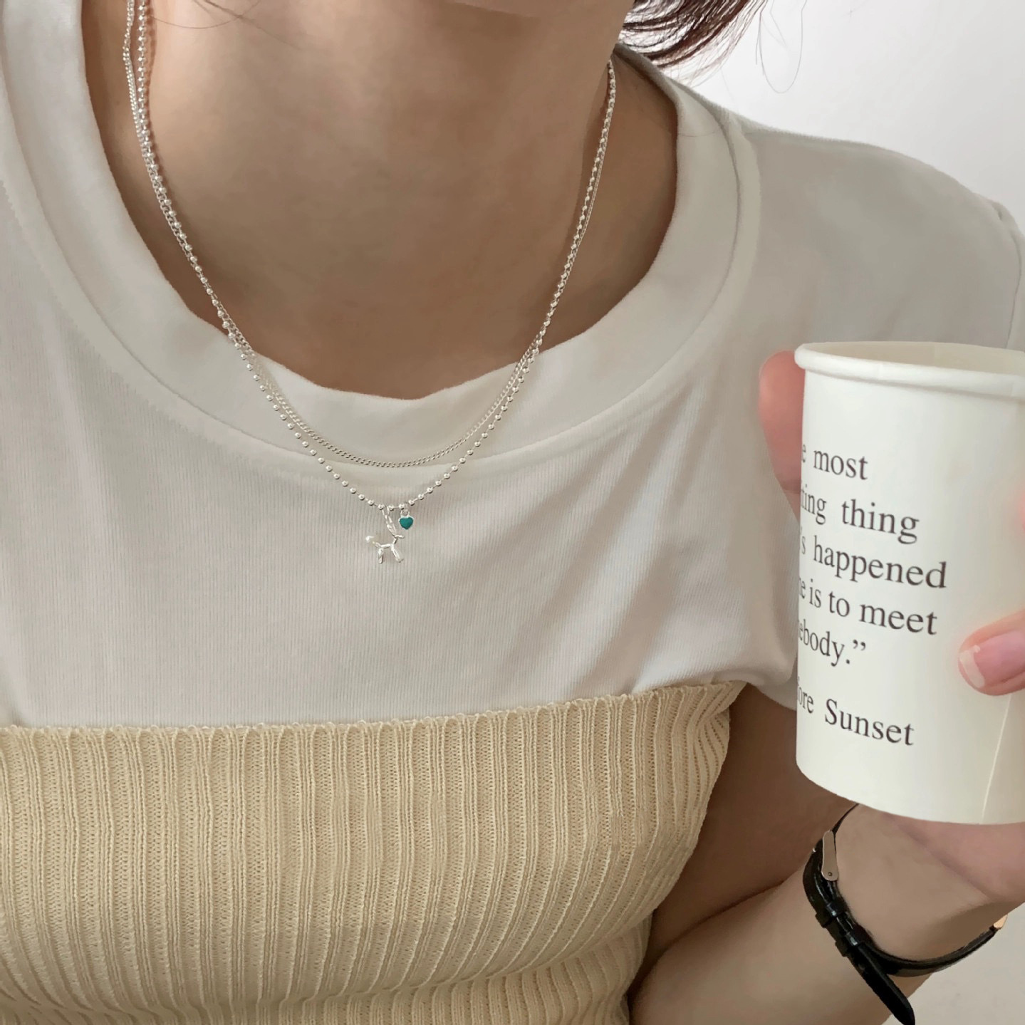 Korean InS-style S925 sterling silver double-layer balloon dog resin heart-shaped necklace, a unique and simple design accessory for women pic 6