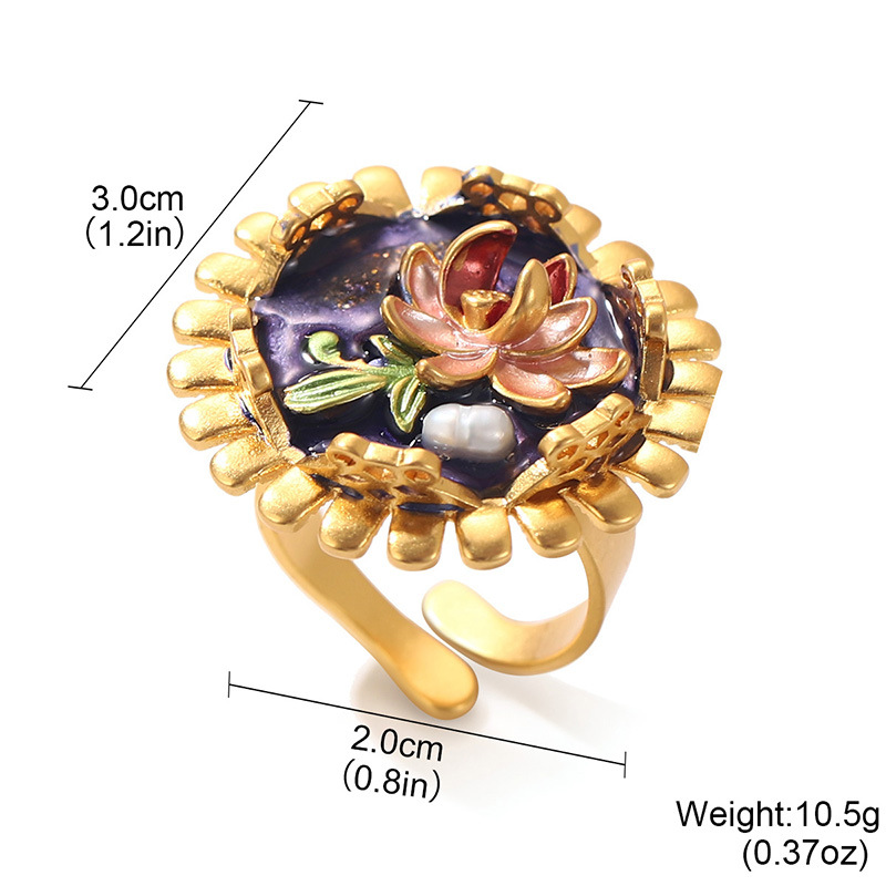 恶魔之眼珍珠夸张开口戒指莫奈花园油画系列流苏花卉珐琅耳环批发详情23