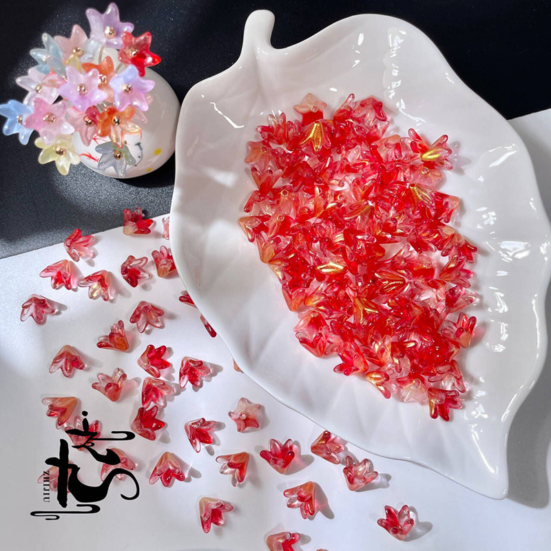 捷克琉璃百合花花瓣树叶子diy手工制作汉服头饰耳环古风发簪详情12