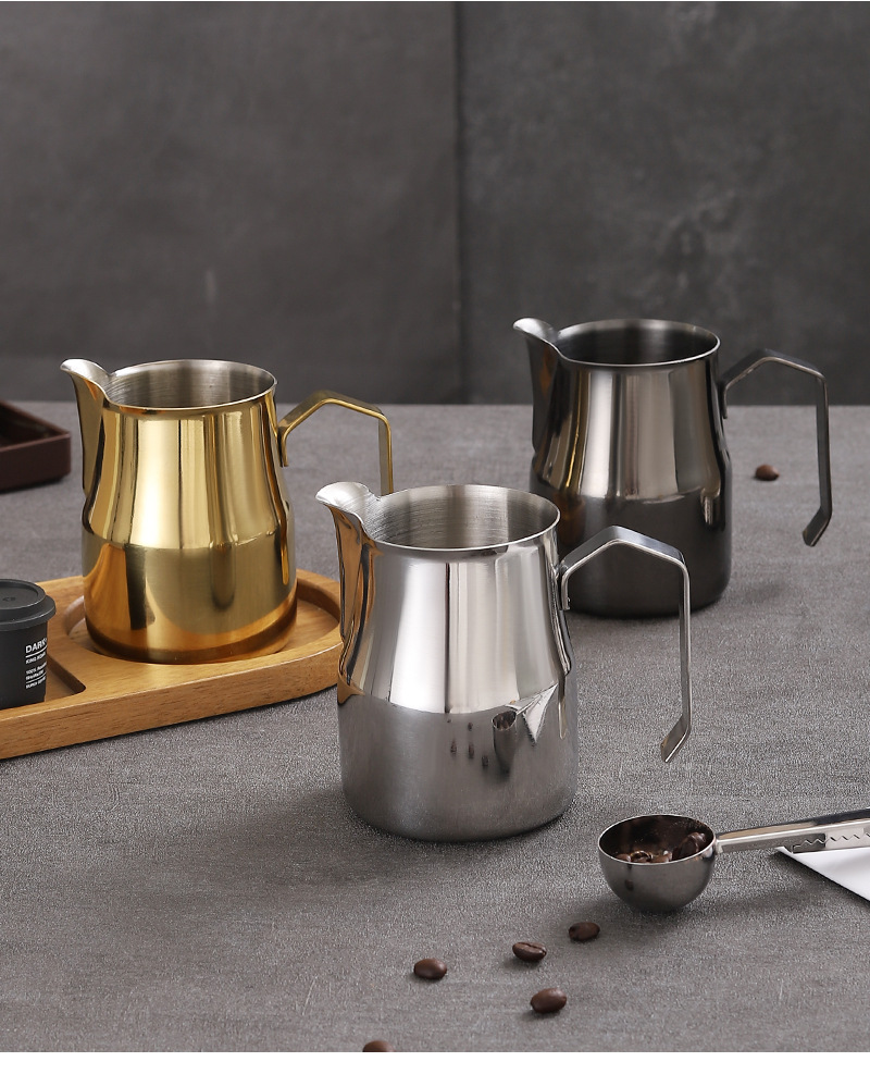 跨境意式尖嘴咖啡拉花缸304不锈钢大肚拉花杯打奶杯器具奶泡杯子详情12