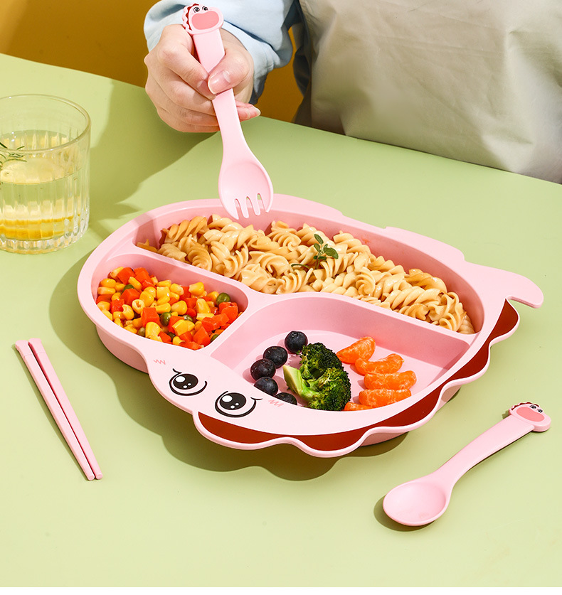 跨境儿童餐盘卡通分格竹纤维餐具幼儿园家用宝宝吃饭辅食分隔盘子详情15