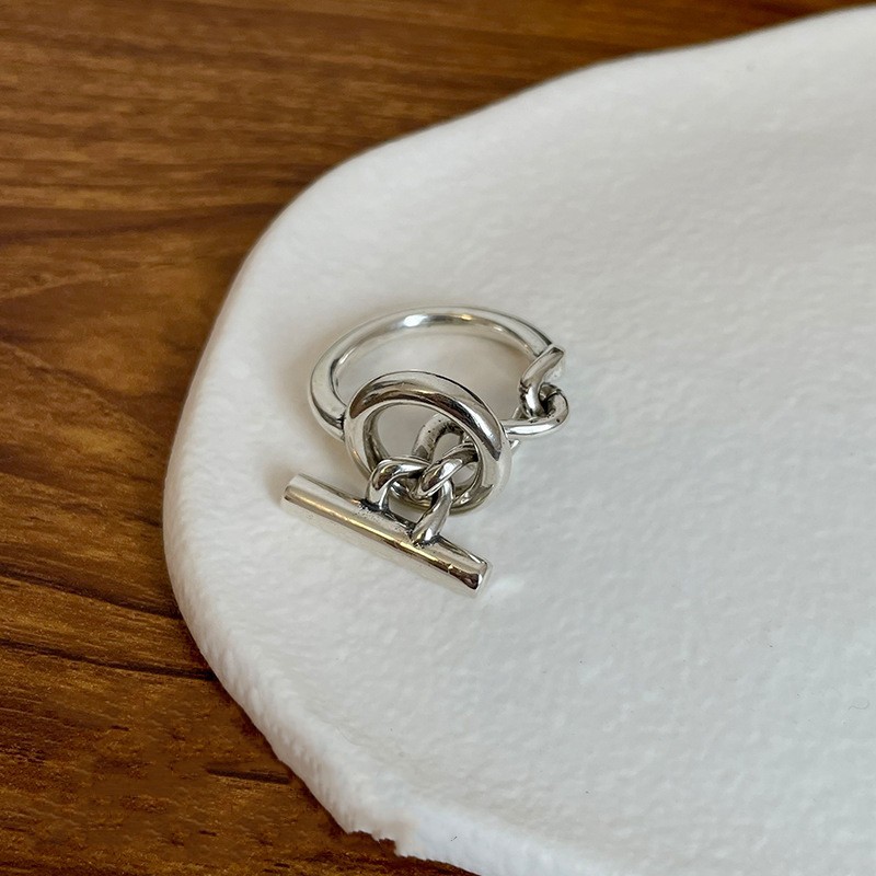 02487 European and American style creative circular chain OT buckle ring for men and women, retro and fashionable style, individual and trendy ring pic 4