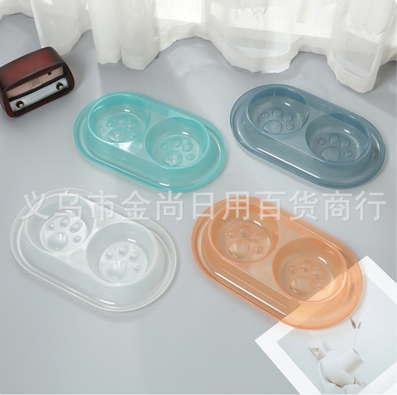 亚马逊冰透马克龙猫猫狗狗碗食盆塑料新品猫爪宠物双碗喂食碗批发详情1