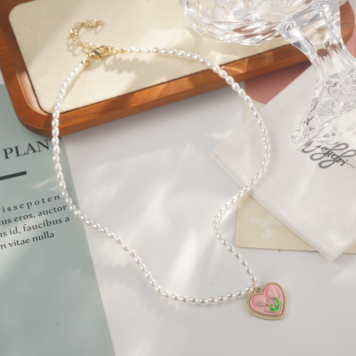 Candy-colored heart-shaped beaded necklace, summer dopamine smiling face heart-shaped collarbone chain, colorful color-blocking niche sweater chain pic 40