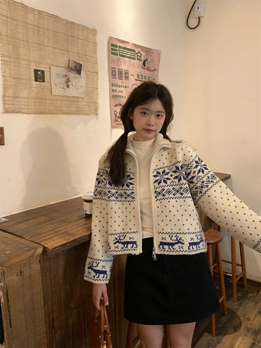 【绵羊绒】Berry喜你而欢复古温柔雪花拉链毛衣立领针织衫女秋冬详情7