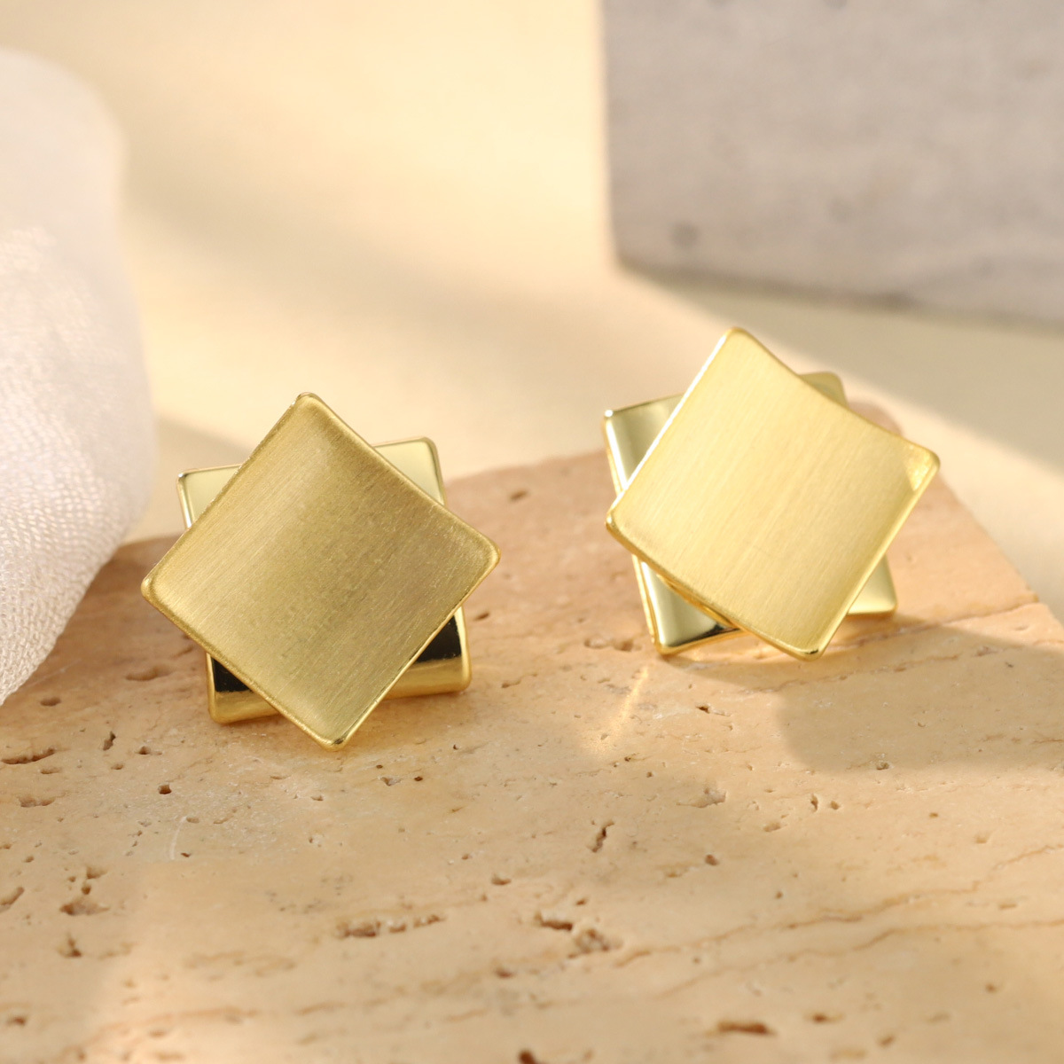 French geometric metal minimalist earrings with an irregular texture, white lava ring and enamel adjustable joints pic 46