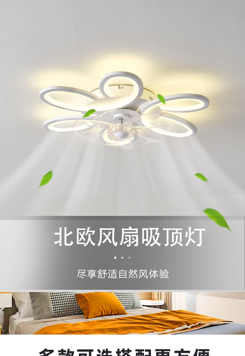 跨境吊扇灯2024新款现代简约风扇灯餐厅卧室客厅超薄吸顶电灯扇详情1