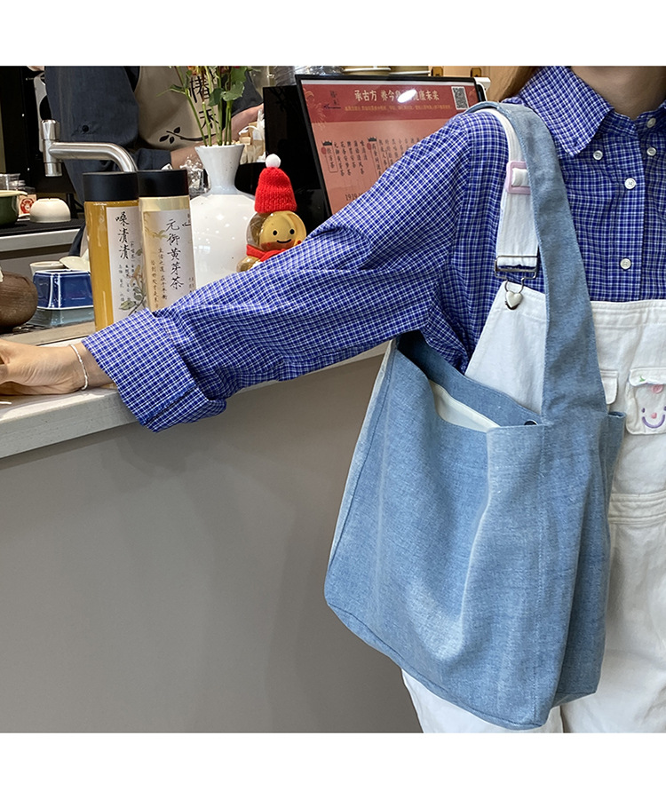 韩系小众ins牛仔帆布包休闲简约布袋大容量学生单肩托特包波点包详情14