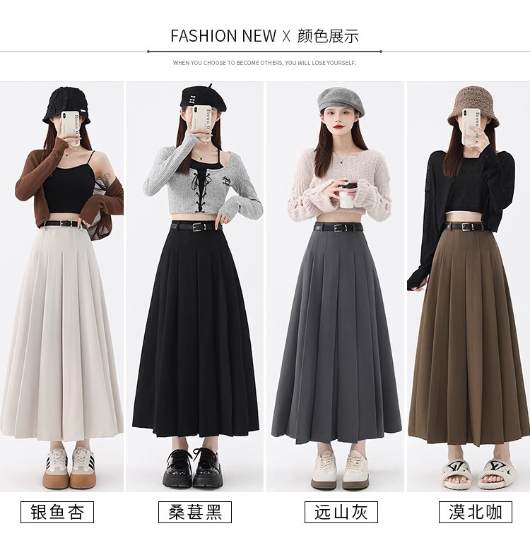 灰色半身裙女2025夏季新款高腰遮胯A字伞裙中长款春秋西装百褶裙详情14