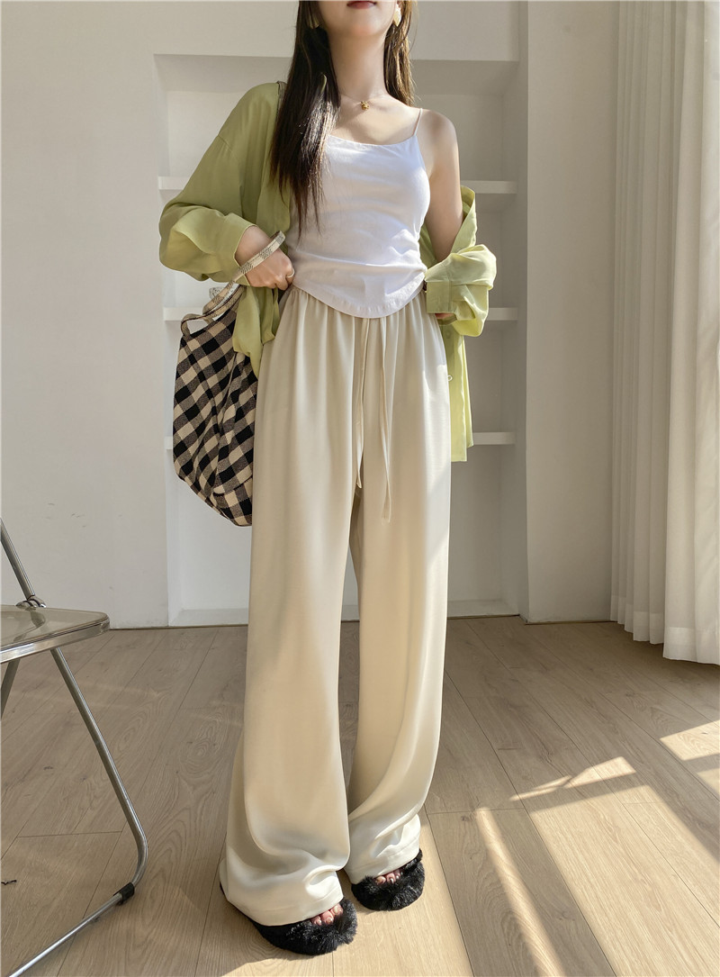 高腰松紧纵享丝滑珠光仿醋酸阔腿质感冰丝抽绳凉凉裤宽松阔腿裤女详情8