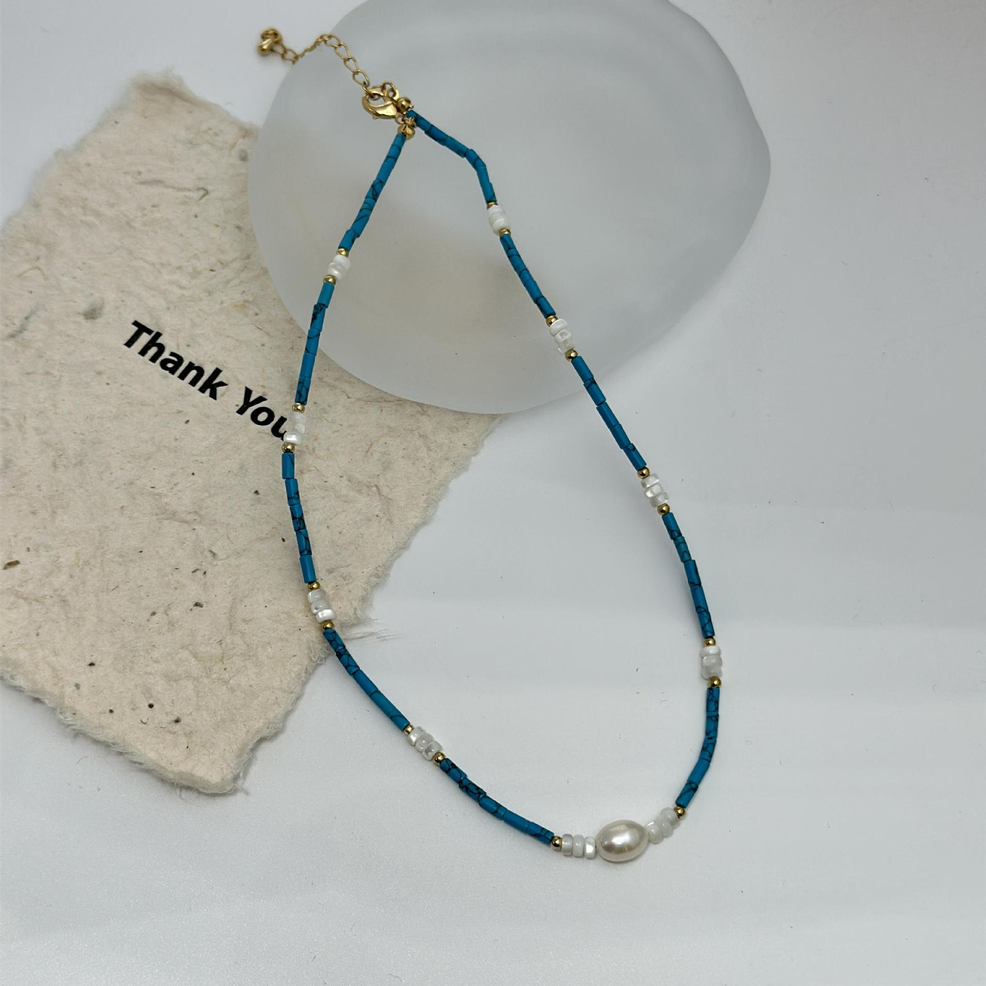 Natural stone turquoise beaded necklace, niche design, high-end collarbone chain, new Chinese style, fresh and delicate handcrafted necklace for women pic 15