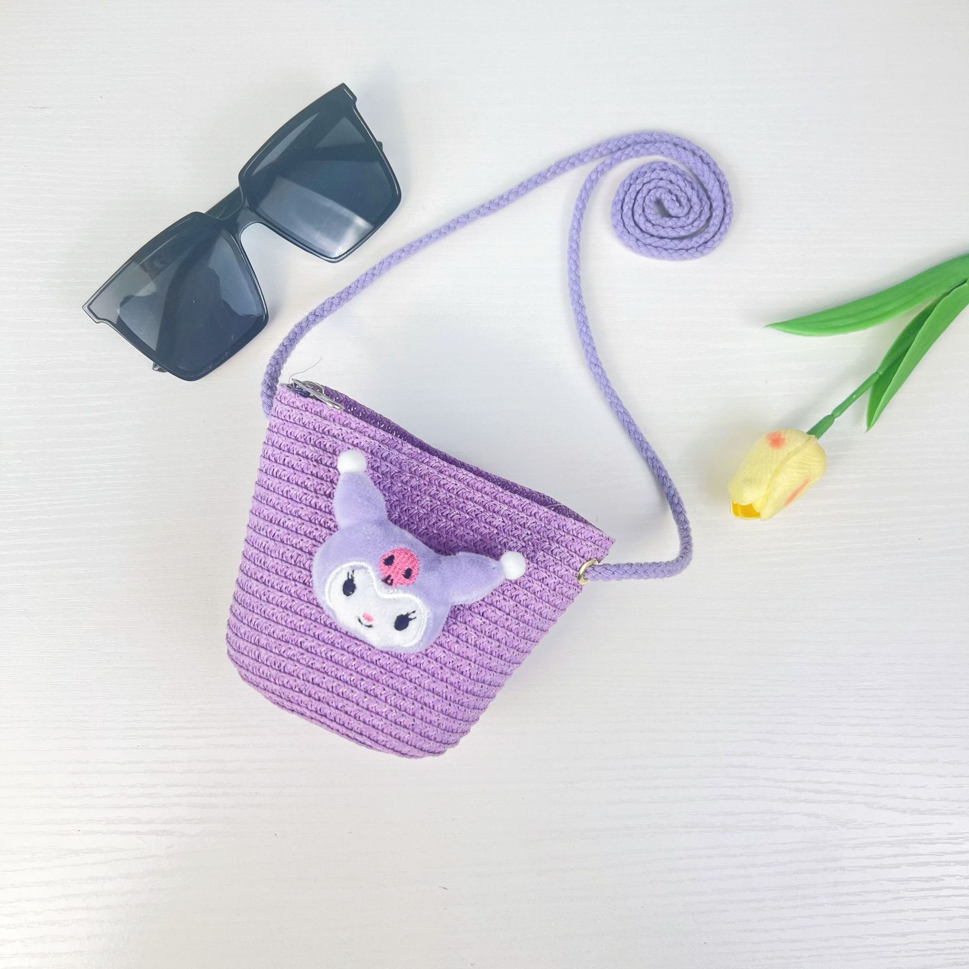 儿童手工编织包包可爱卡通猫草编小包男女童小圆包宝宝零钱包批发详情20