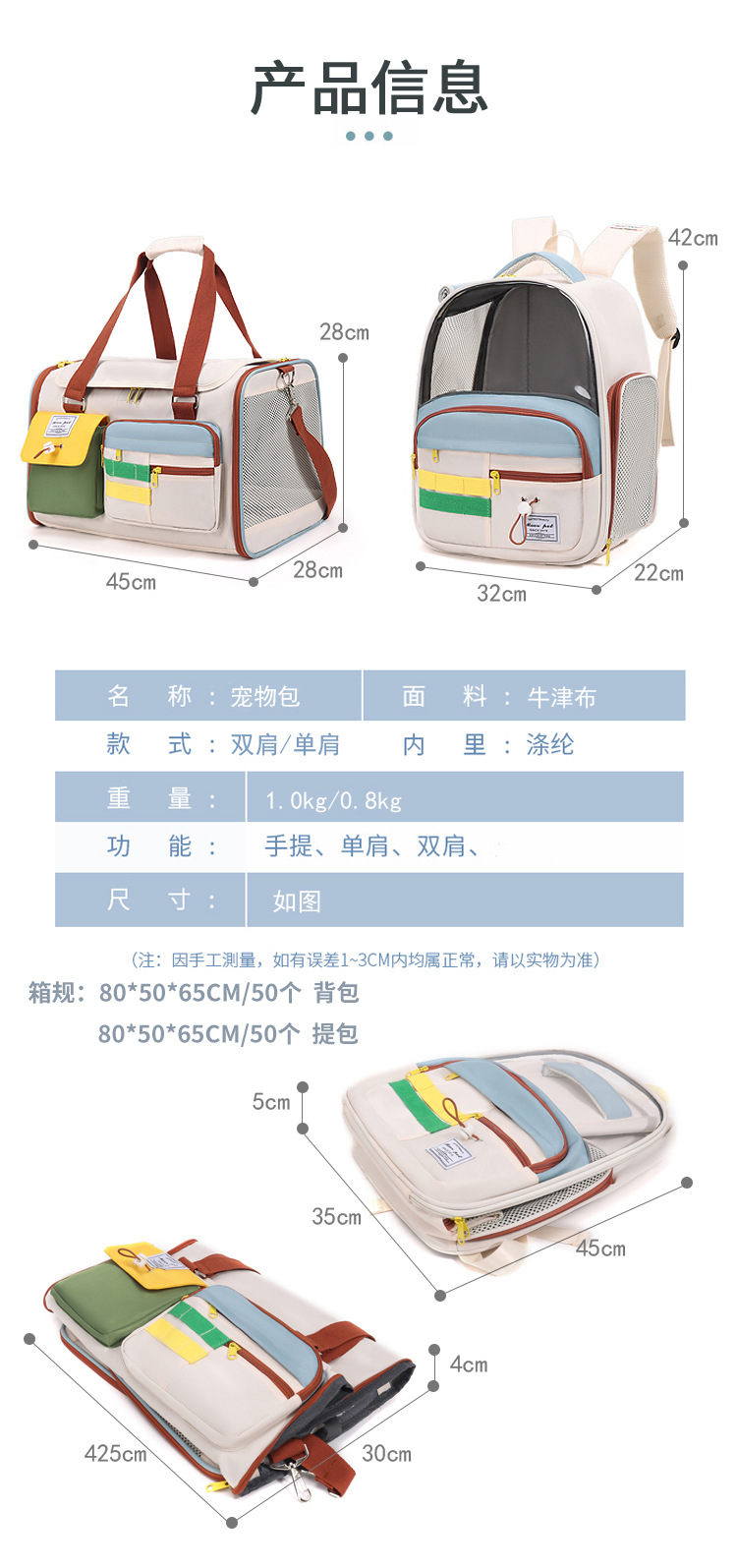 猫包宠物包便携外出宠物背包舒适透气大容量单肩手提包宠物用品详情1