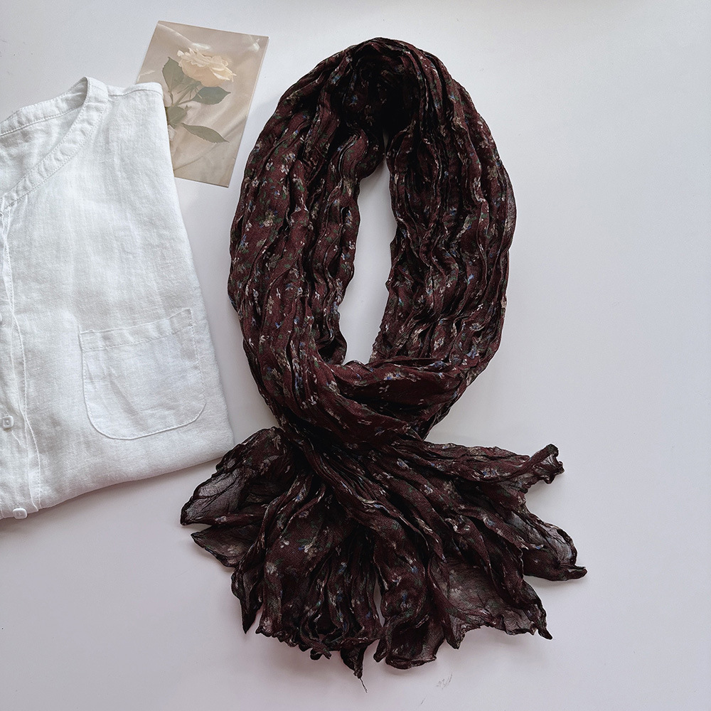 文艺褶皱碎花棉麻围巾女四季柔软复古百搭保暖披肩空调房护脖围巾详情2