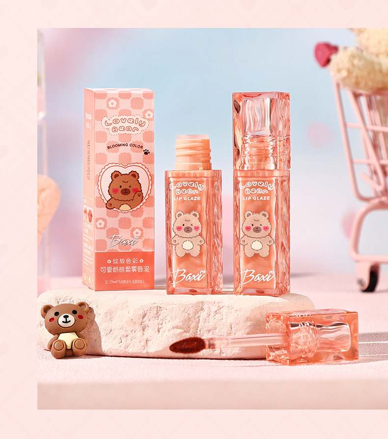 baxi Cute Baxi Milk Bear Soft Mist Lip Gloss is not easy to stick to the cup. Matte whitening lip gloss is an affordable daily lip gloss for girls pic 19