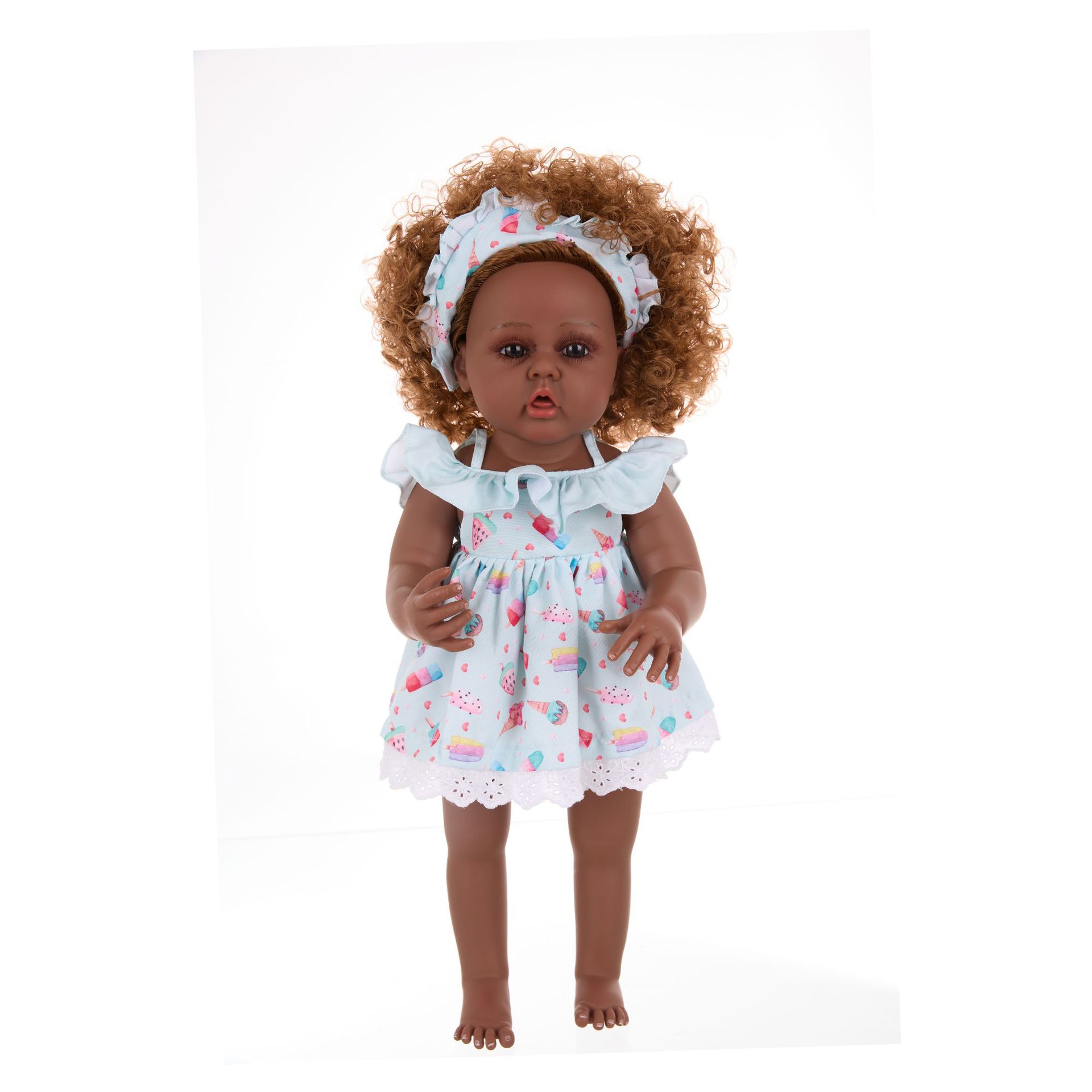 55cm cross-border new simulation baby rebirth doll, African black kid, cute curly hair, vinyl companion toy figure pic 12