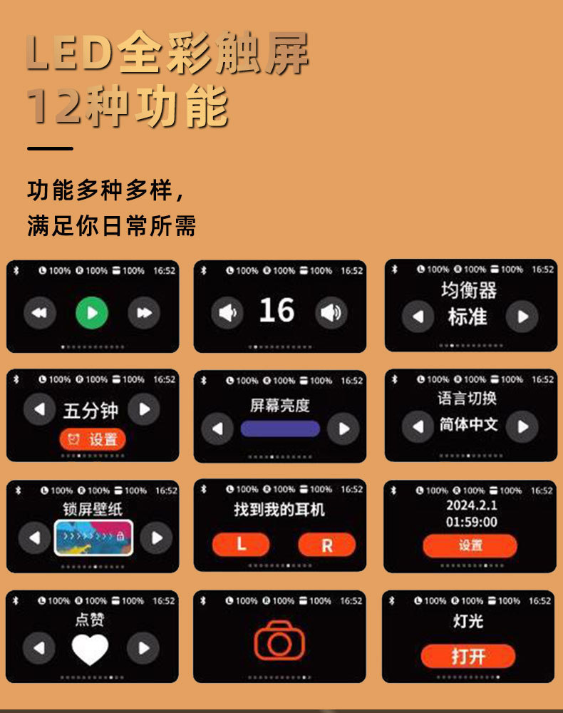 跨境A9pro入耳式彩屏蓝牙耳机多功能触控屏ANC+ENC降噪智能耳机详情2