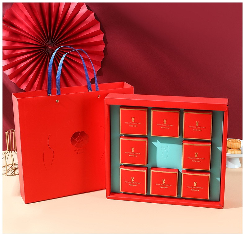 国潮 现货2025新款国潮中秋礼盒6粒装高级月饼手提折叠礼品包装盒附贺卡详情16