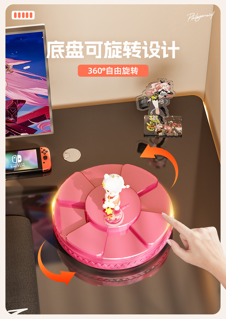 旋转手办展示盒防尘泡泡玛特乐高积木展示架收纳置物收纳盒透明详情4