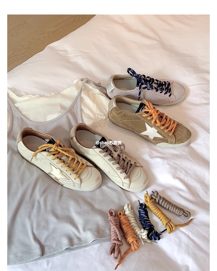 【苏茵茵】二代版~擦色小牛皮复古鸳鸯带板鞋女星星鞋厚底小脏鞋详情10