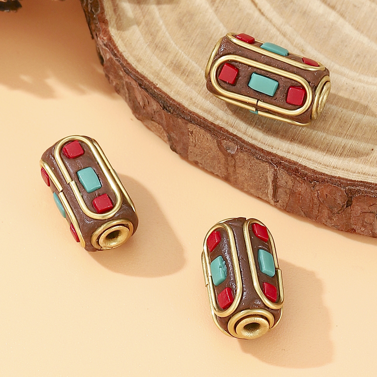 Tibetan-nepalese brass handcrafted beads, retro ethnic style DIY jewelry, with partition beads and bucket beads set with red and blue turquoise pic 13