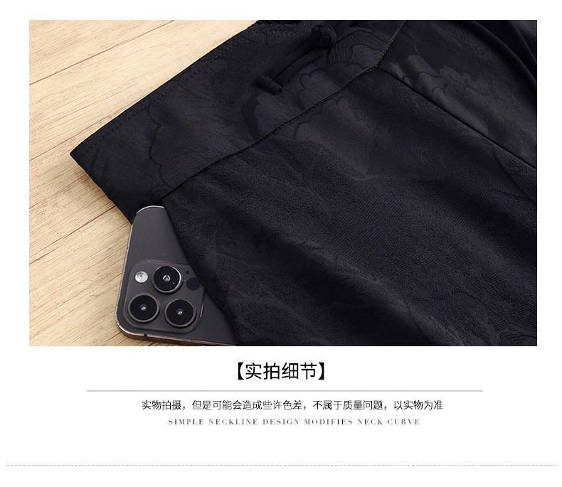 国潮新中式开叉提花冰丝阔腿裤女夏季薄款高腰垂感宽松妈妈休闲裤裙裤国潮详情18