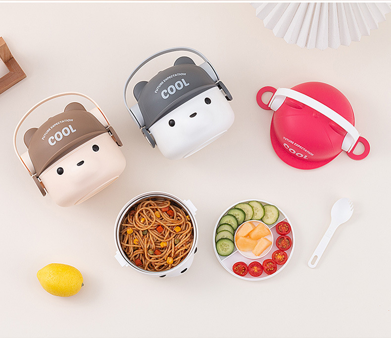 创意卡通耳机熊学生塑料提手饭盒上班族便携可微波加热午餐便当盒详情9