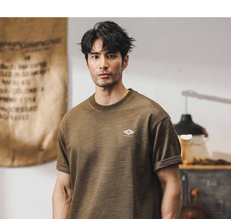 300g重磅弹力竹节棉短袖t恤男夏季潮牌刺绣复古上衣宽松圆领T恤潮详情1