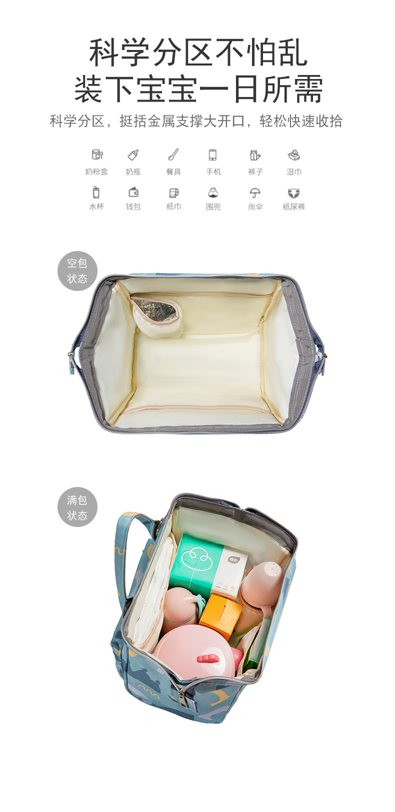 妈咪包外出时尚多功能母婴包轻便大容量手提双包肩妈妈带娃收纳包详情3