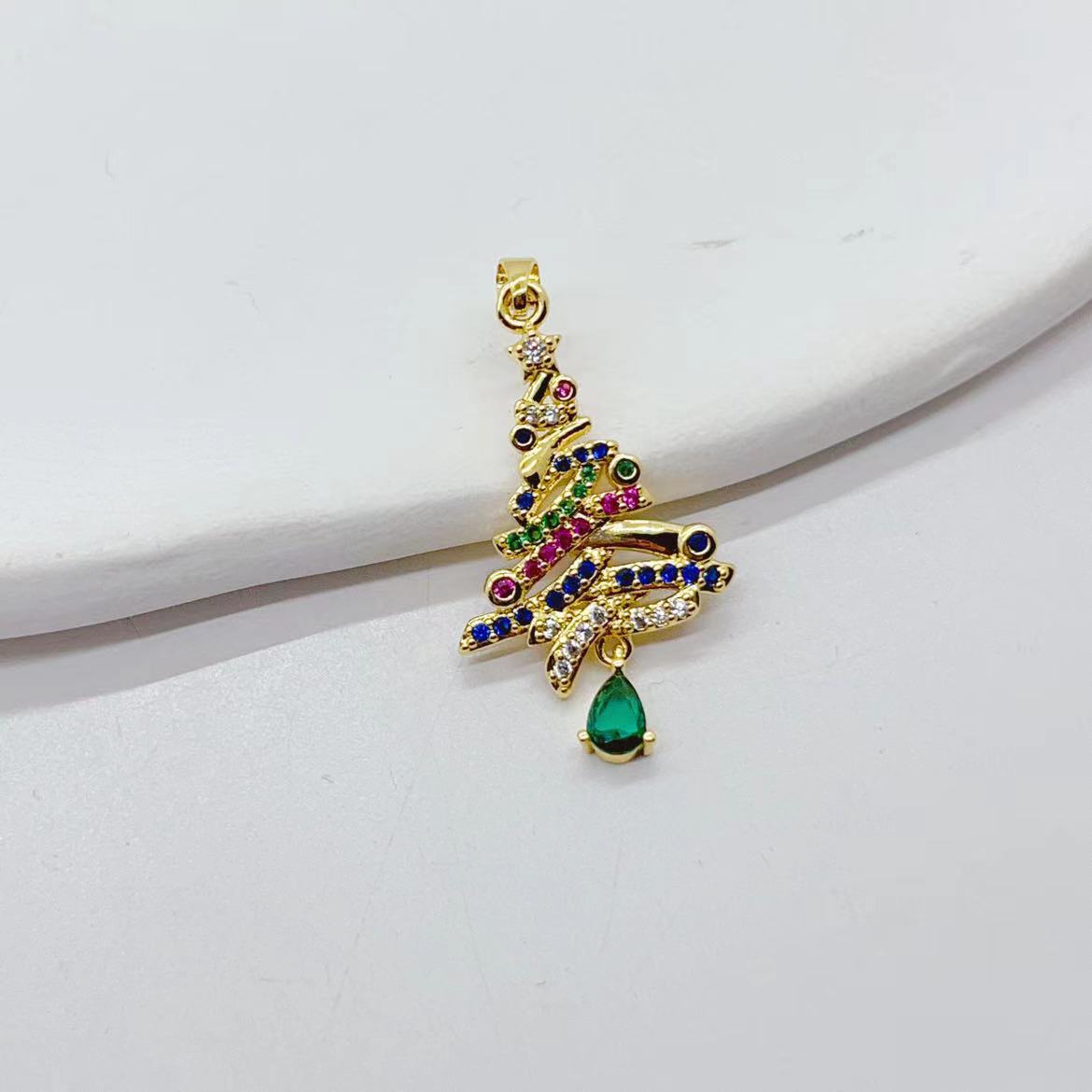 A new style of exaggerated hollowed-out micro-inlaid colored zircon Saint Yan tree earrings necklace pendant DIY pendant from Europe and America pic 5