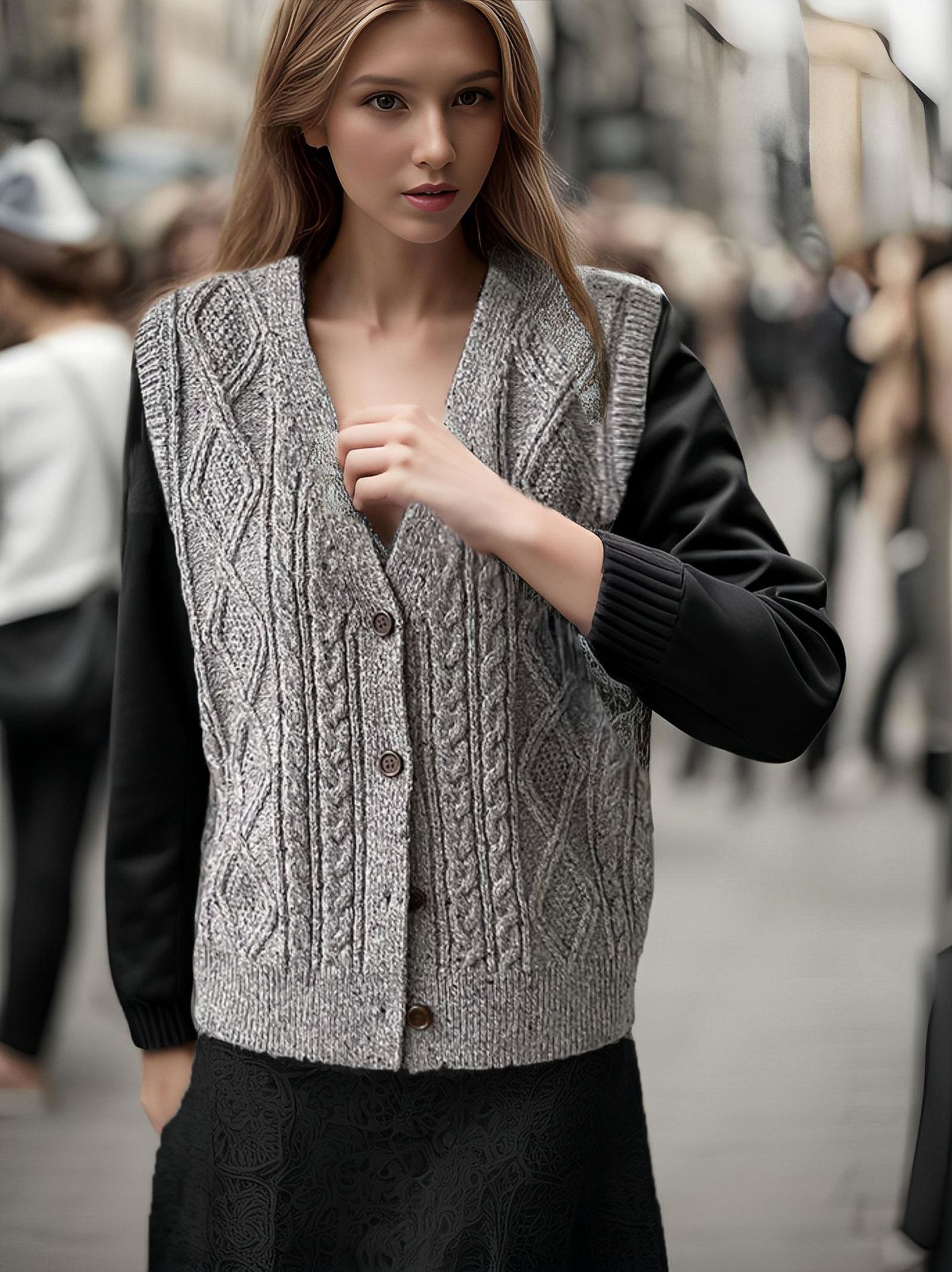 The new loose sleeveless layering sweater cardigan trend for women in the retro multicolor tweed vest of autumn and winter pic 12