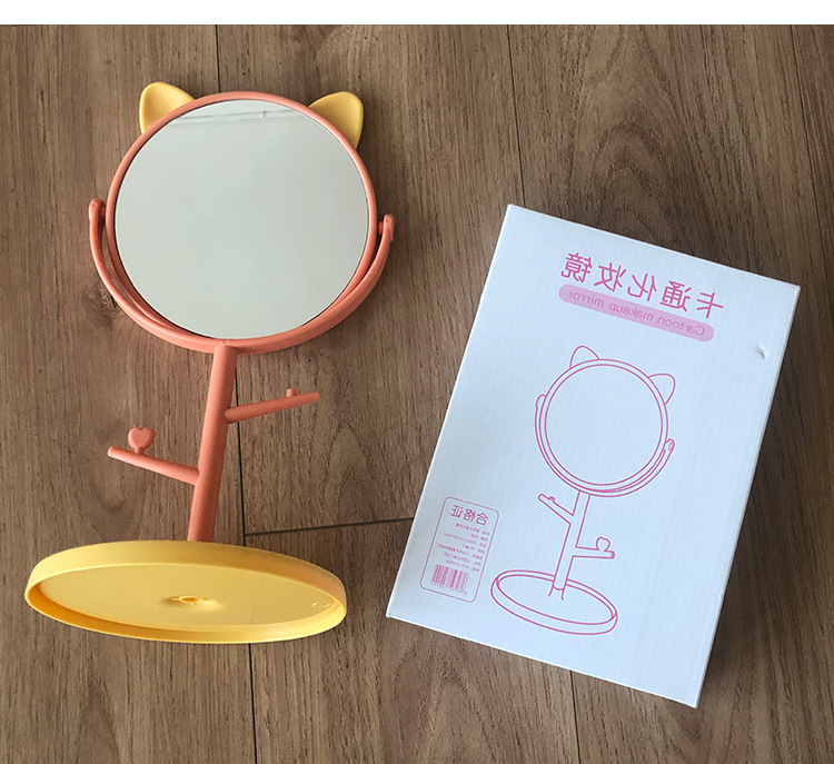 猫耳梳妆镜高清台式旋转化妆镜子女生梳妆台创意简约美容公主镜子详情20